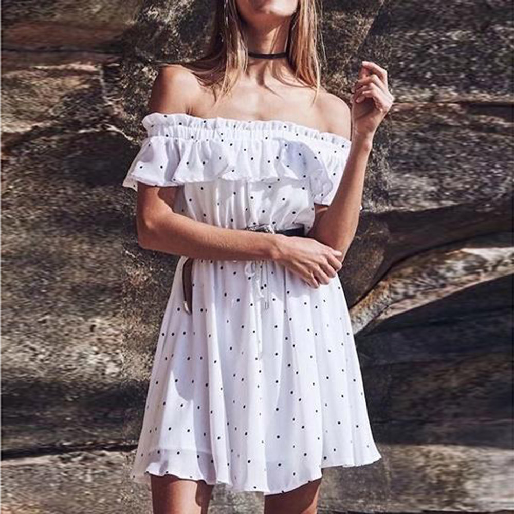 Summer Women Midi Dress 2018 Elegant Polka Dot Print Off